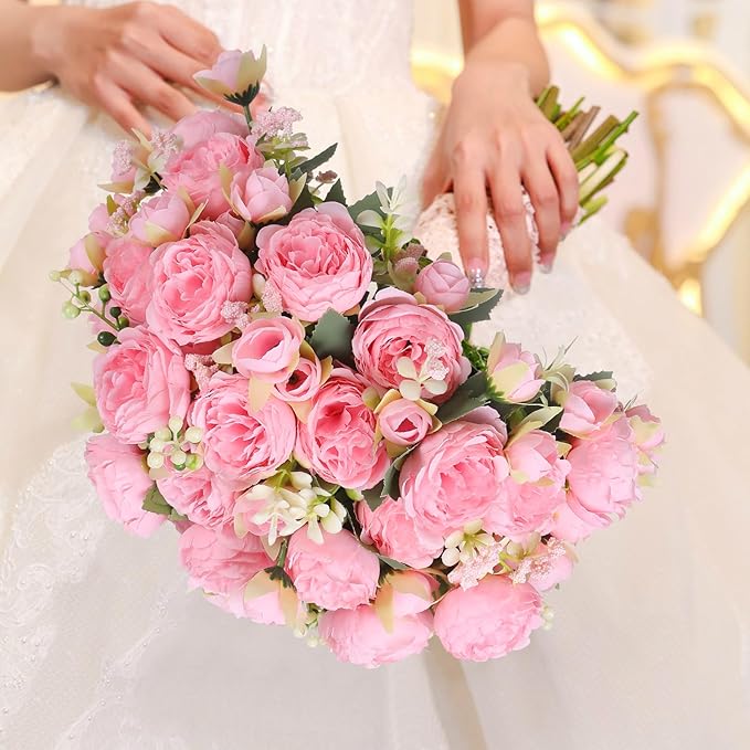 Luyue 8 Packs Peonies Artificial Flowers Vintage Faux Peony Bouquet Fake Flower for Vase Silk Floral Arrangements for Table Centerpiece Wedding Decoration Indoor Home Decor