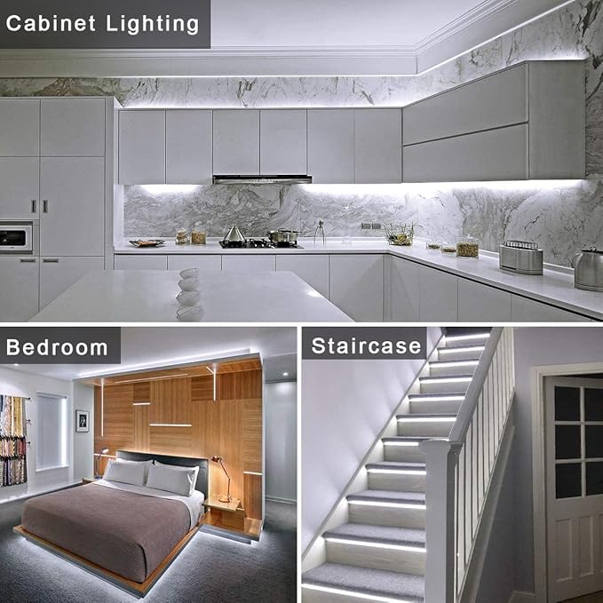 TOPAI 12V COB LED Strip Light 6000K Cool White Waterproof IP65 480LEDs/M Super Bright 4000Lm CRI>90 16.4ft/5M Self Adhesive Dotless Cuttable Flexible for Bedroom Cabinet DIY Lighting