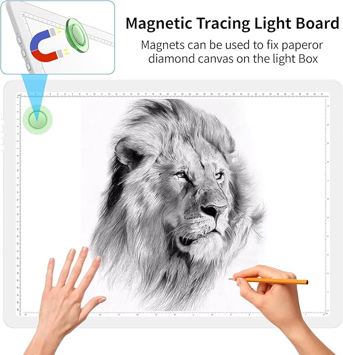 Phylosal Magnetic A3 Light Pad, Super Bright Light Box with Side Button, Diamond Art Light Board, Lightbox for Tracing and Drawing, USB Power Artcraft Light Table for Sketching, Weeding Vinyl (White)