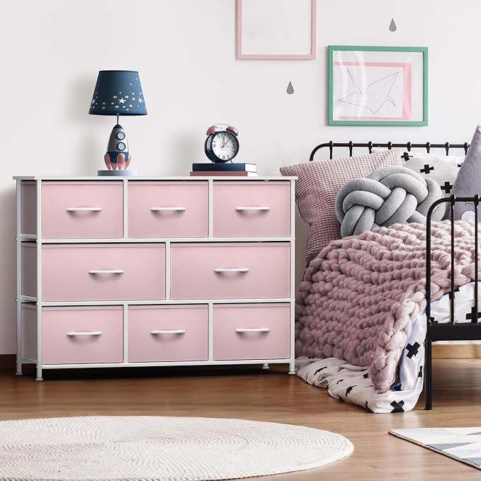 Sorbus Kids Dresser with 8 Drawers - Chest Organizer Unit with Steel Frame Wood Top & Handle, Fabric Bins for Clothes - Wide Furniture for Bedroom Hallway Kids Room Nursery & Closet
