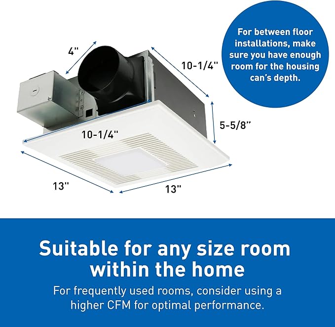 Panasonic WhisperFit Ceiling Mount Bathroom Exhaust Fan with Dimmable LED Light, 50-80-110 CFM, FV-0511VFL1