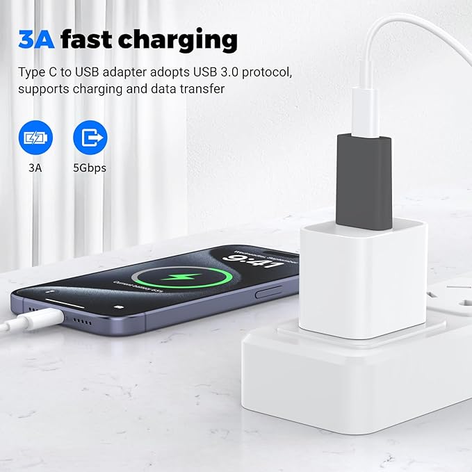 USB to USB C Adapter 2 Pack, USB-C Female to USB Male Adapter,OTG Charger Converter Compatible for Apple Watch Ultra iWatch/iPhone/Pro Max Plus/Airpods/iPad 9 10 Air 5 Mini 6/Car/Samsung