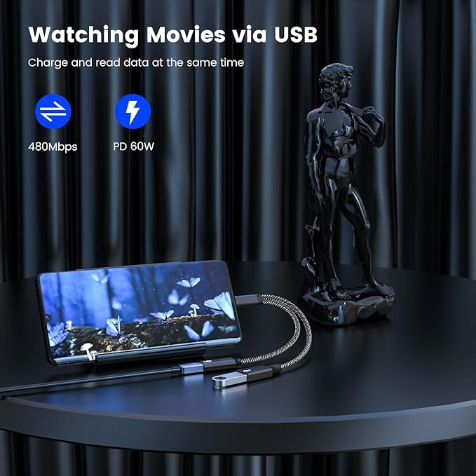 MOGOOD USB C OTG Splitter with 60W PD Fast Charging, USB-C to USB-A + USB-C Adapter – Charge & Transfer Data, Works with Steam Deck, Chromecast, ONN 4K Plus, Galaxy, Pixel, Switch, PiKVM, Octo4a