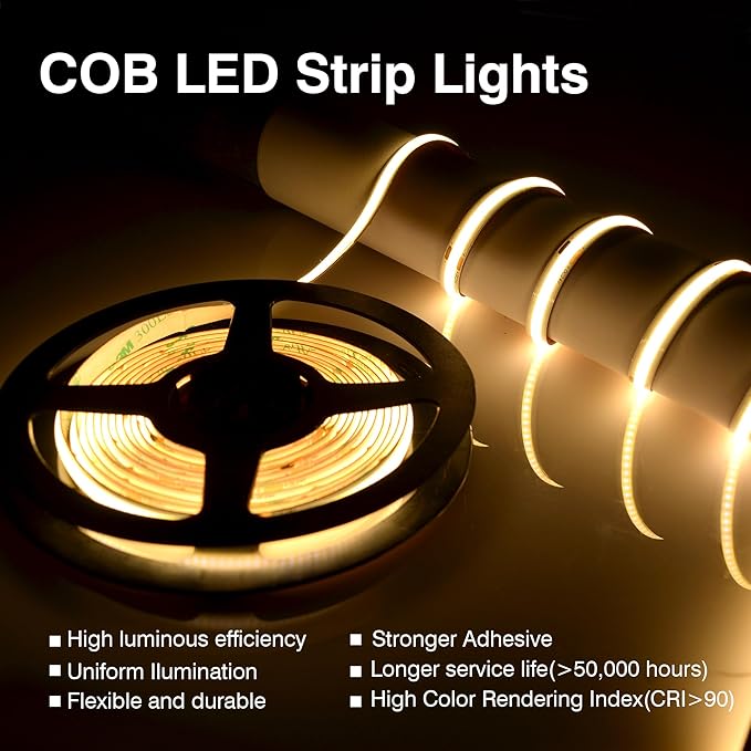 COB LED Strip Lights Warm White,24V Dimmable led Light Strip KIT with Remote and app Control,3000K 65FT/20m 8mm Wide Ra>90 Cuttable Flexible Strip Lights for Bedroom,Shelf,Cabinet