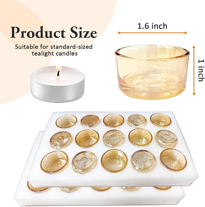 GOLDEAL 60 Pcs Gold Glass Tealight Candle Holders-Tea Candle Holders Bulk - Perfect for Weddings, Parties, Dinners - Ideal for 1.5" Standard Tealights and Candle Moulds