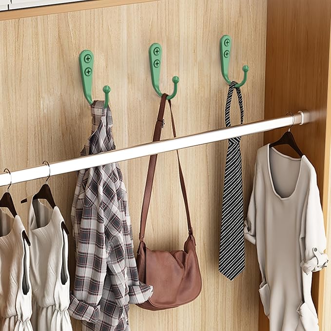 15 Pcs Black Wall Mounted Coat Hooks, Hanger Hook with 30 Pieces Screws for Towel, Key, Robe, Scarf, Bag, Cap, Coffee Cup, Mugs（Green）