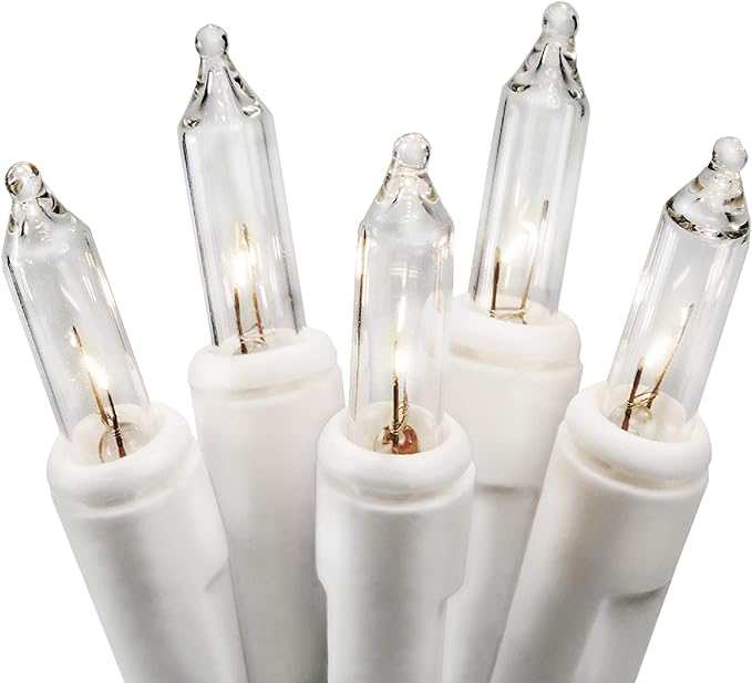 612 Vermont Clear 35 Count Christmas String Lights on White Wire Cord, UL Approved for Indoor Use Only, Total Length 7.5 Foot, Lighted Length 6.1 Foot