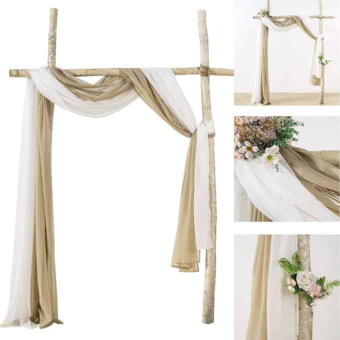 MIULEE Luxury Sheer Voile Elegant Topper Long Valance Solid Treatment Swags Drapes for Window Ceremony Wedding Canopy Bed 54" x 216" Beige