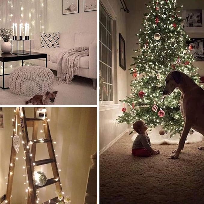 Christmas String Lights, 66FT 200 LEDs White Chritsmas Tree Lights Indoor String Lights 8 Modes with End-to-End Plug Fairy Lights Decoration for Indoor Outdoor, (Clear Wire)