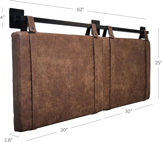 Nathan James Harlow Modern Wall Mount Hanging Headboard, Queen, Brown Faux Leather