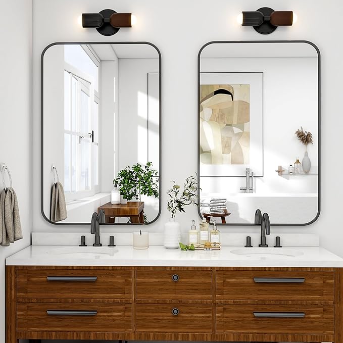 HARRITPURE Rectangular Bathroom Mirror 38''x26'' Black Bathroom Wall Mirror Aluminum Frame Wall-Mounted Mirrors for Entryway Bedroom Living Room