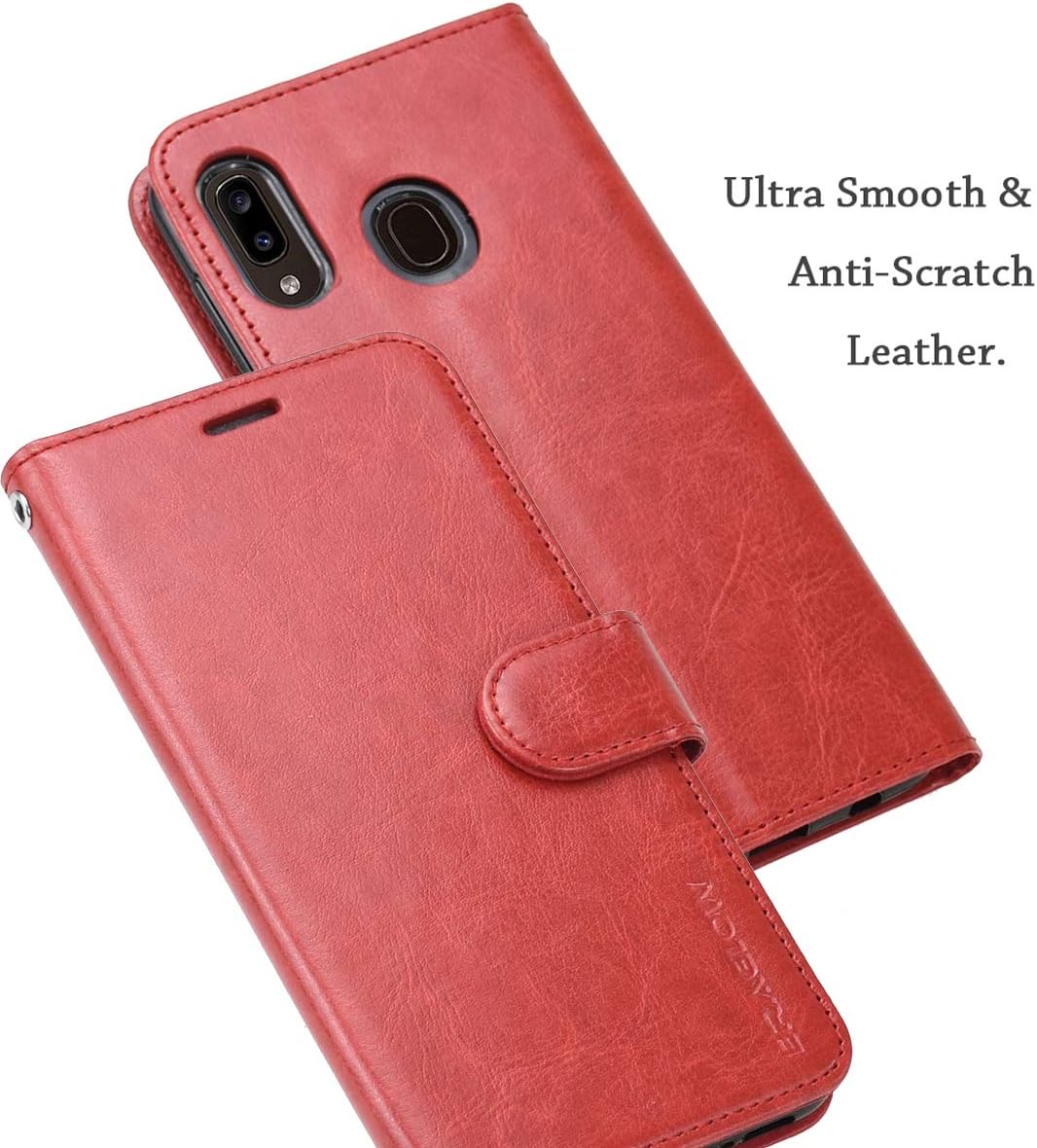 Galaxy A20/A30 Case, Premium PU Leather Wallet Flip Protective Phone Cover with Card Slots & Kickstand (Wine Red)