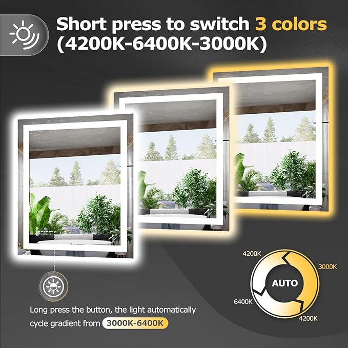 30X36 LED Bathroom Mirror with Lights, Anti-Fog, Dimmable, Backlit + Front Lit, Smart Bathroom Vanity Mirror, Memory Function, Shatterproof, Tempered Glass (Horizontal/Vertical)