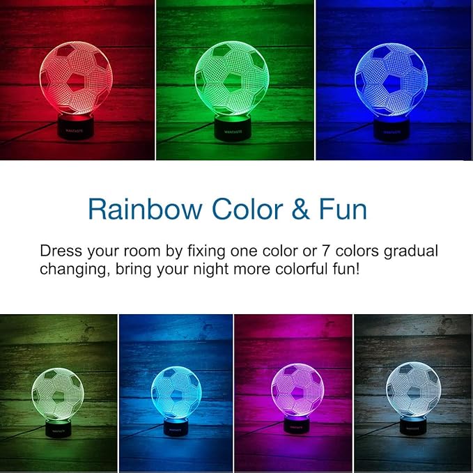 3D Soccer Decor Lamp Gifts for Boys Girls Room, Night Light Toys with Remote, 7 Colors Changing Bedside Nightlight for Kids Baby