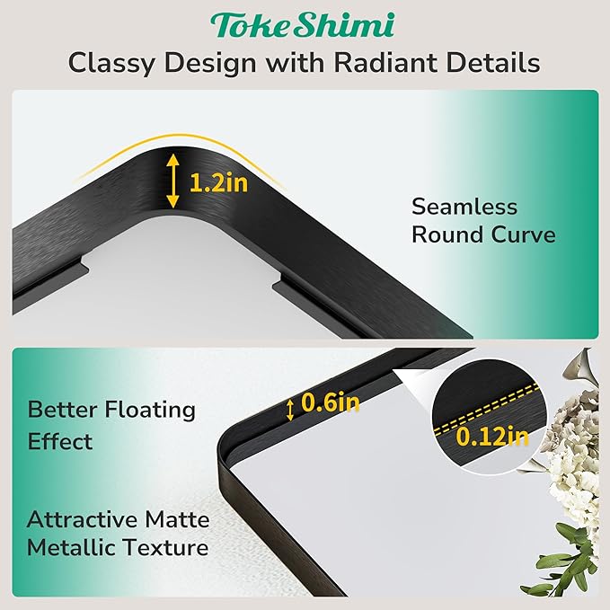 TokeShimi 16x20 Matte Black Bathroom Mirror,Vanity Mirror Bathroom Wall with Tempered Glass,Modern Metal Framed Mirror with Seamless Aluminum Frame(Horizontal/Vertical)