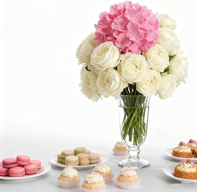 100PCS Artificial Hydrangea Flowers, Fake Flowers Silk Hydrangea Full Flowers Heads with Stems for Wedding Home Party Shop Baby Shower Decor (Bubble Pink)