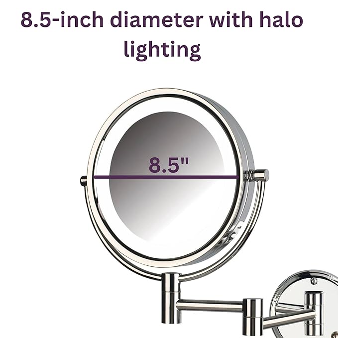 JERDON Wall-Mounted Makeup Mirror with Lights - Chrome Lighted Makeup Mirror with 8X Magnification - Model HL88CL