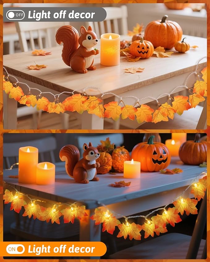 Luditek 8 Lighting Modes & Timer Fall Decorations for Home Maple Leaf Garland with Lights 40LED Battery Operated Waterproof String Lights, Thanksgiving Halloween Fall Decor Indoor Outdoor Autumn