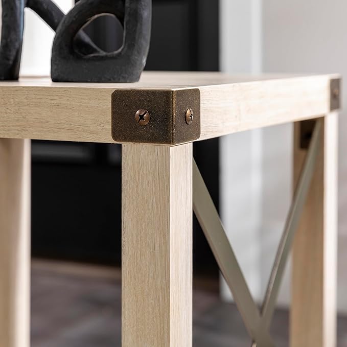 Walker Edison Sedalia Modern Farmhouse Metal X Side Table, 18 Inch, White Oak