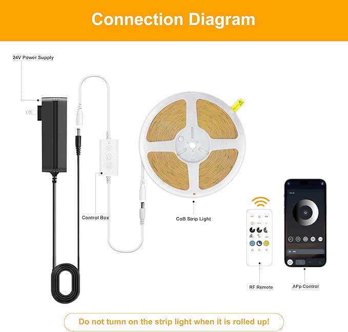 COB LED Strip Lights Cool White,24V Dimmable led Light Strip KIT with Remote and app Control,6000K 9.84FT/3m 8mmwide Ra>90 Cuttable Flexible Strip Lights for Bedroom,TV Lights,Cabinet