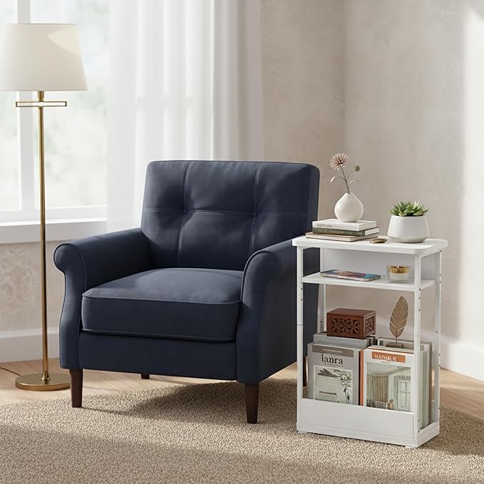 Narrow Side Table,3-Tier Slim End Table with Storage Shelf,Modern Sofa Table Thin Side Table for Narrow and Small Spaces, Skinny Bedside Table Small Nightstand with Magazine Rack Space Saving/White