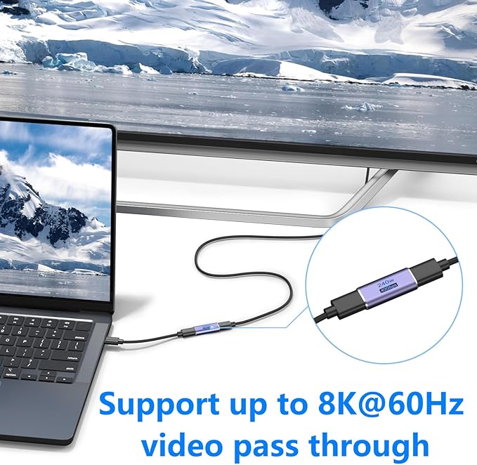 Vanjua 3 Pack USB C Coupler, USB Type C Female to Female Adapter Extender Compatible with Thunderbolt 4/3 Support up to 240W Charging, 40Gbps Data Transfer and 8K@60Hz Video