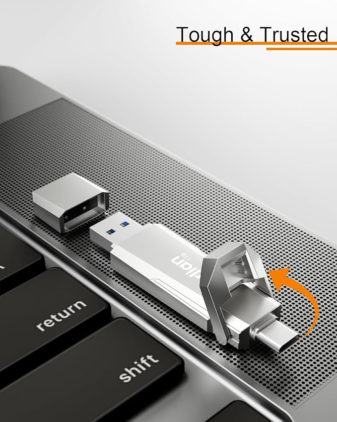 1TB External Portable SSD USB Solid State Drive Up to 1000MB/s USB 3.2 Gen 2 Dual Drive Type C + USB A Solid State Thumb Drive for Phone/Android Laptops/Windows/Mac, Silver
