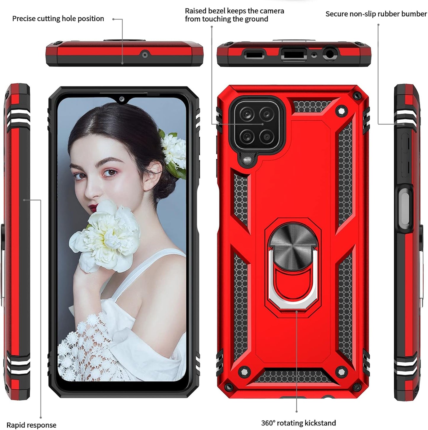 LeYi Samsung A12 Phone Case, Galaxy A12 Case with Screen Protector [2 Pack] for Women Girls, Magnetic Ring Holder