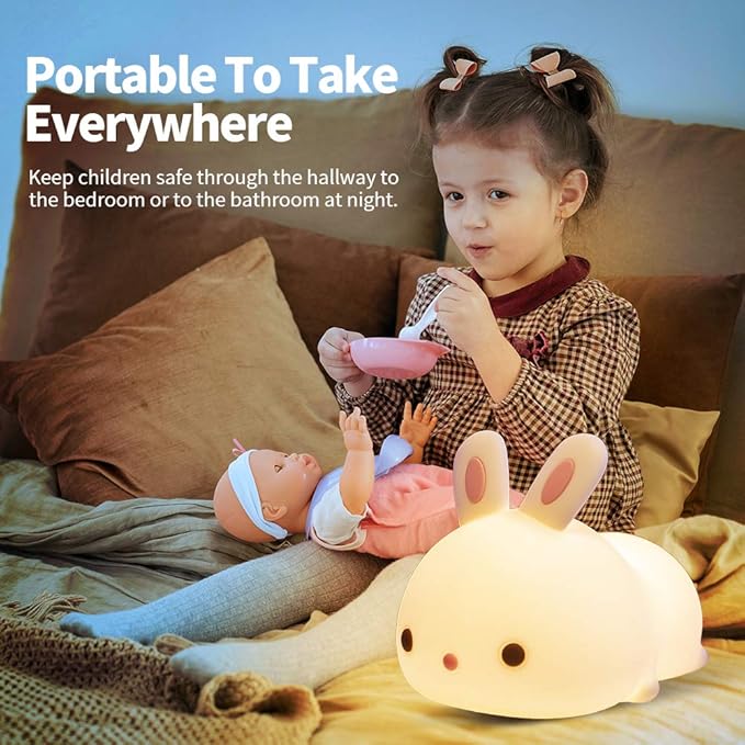Mubarek Cute Night Light for Kids,16 Colors Kids Night Light for Girls Bunny Lamp,Dimmable Bunny Lamp,Tap Control+Rechargeable Gifts for Teen, Cute Room Decor for Teen Girls Gifts