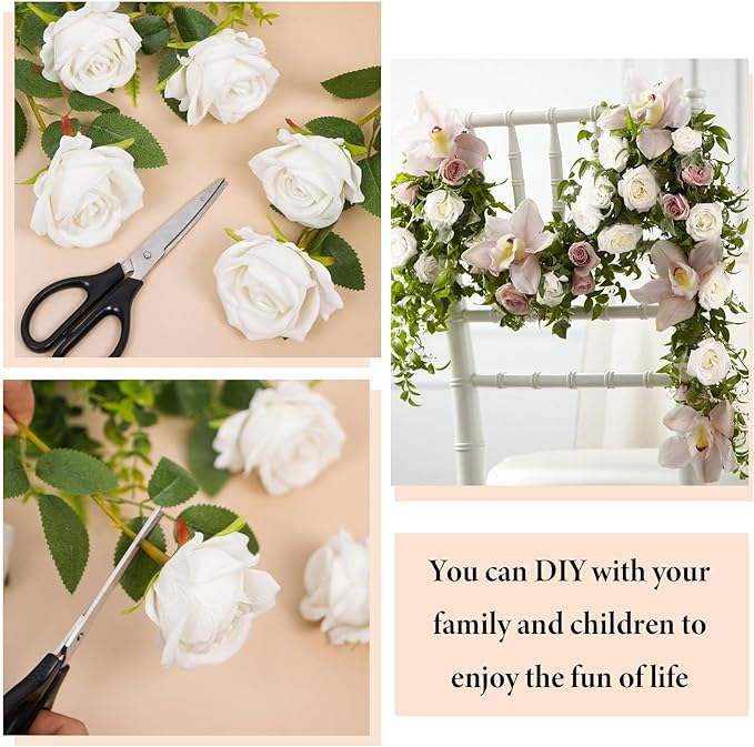 Ouddy Decor 50 Pcs Artificial White Roses Bulk Realistic Silk Roses with Long Stems Fake Roses Flowers for Wedding Bridal Bouquet DIY Table Centerpieces Arrangement Valentines Day Home Decor, White