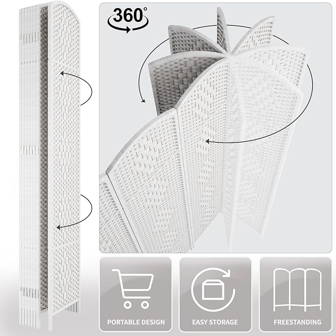 Rose Home Fashion 6 ft Tall Room Divider, Room Dividers and Folding Privacy Screens, 15.7in Privacy Screen 4 Panel Partition Temporary Wall Separation for Private, White