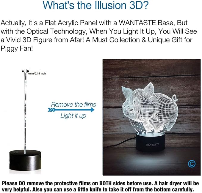Pig 3D Decor Lamp with Remote, Toys for Girls Boys Room, Night Light Bedside Gifts for Kids Baby