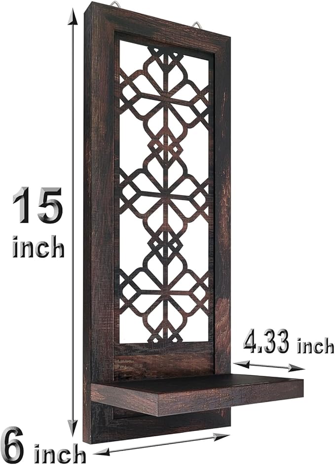 Set of 2 Candle Sconces, Farmhouse Accent Wall Sconce, Caramel Color Candle Holder Wall Decorations for Home Décor, Living Room, Dining Room.(15 x6 in)