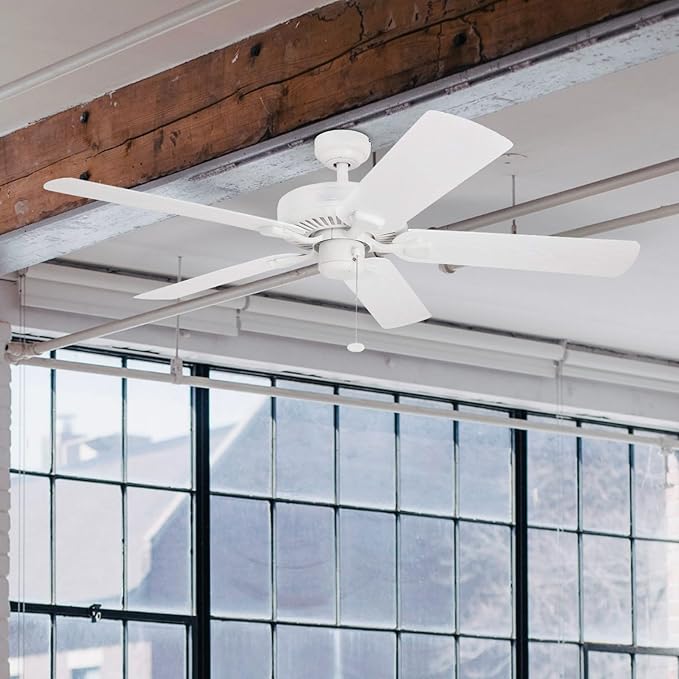 Honeywell Ceiling Fans Belmar 52 Inch Ceiling Fan Without Light, Outdoor Ceiling Fan with Pull Chain, Tri-Mount Traditional 5 Blade Design, ETL Wet Rated, White (50198-01)