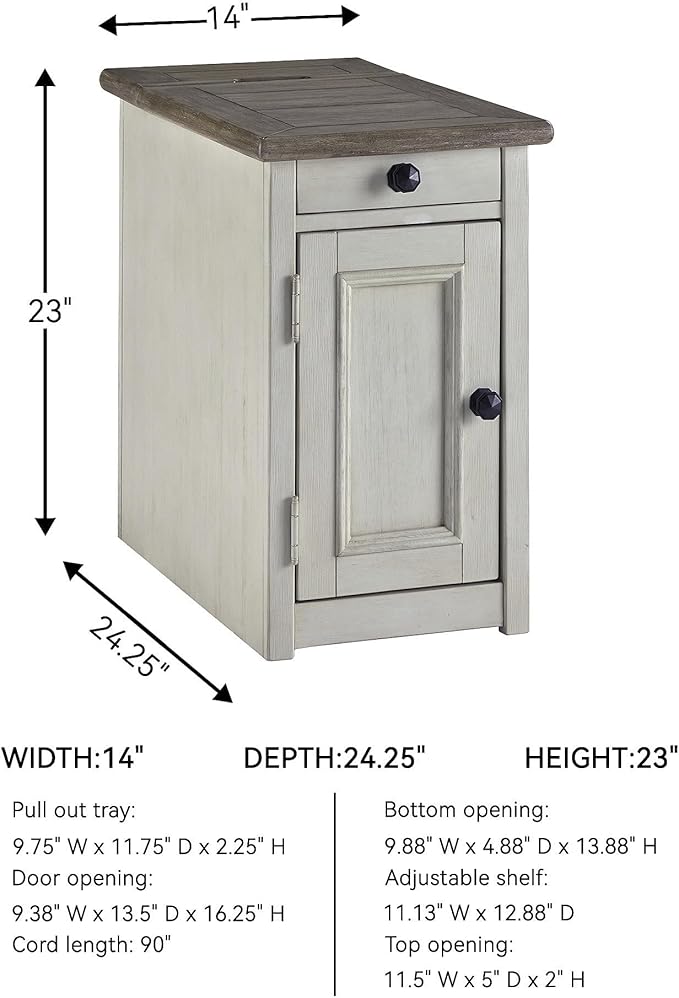 Signature Design by Ashley Bolanburg Farmhouse Chair Side End Table with Outlets and USB Ports, Antique Cream & Brown