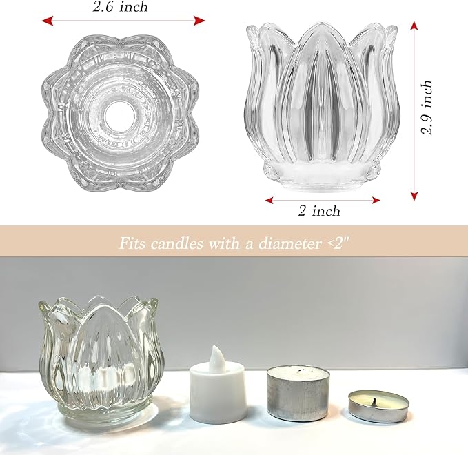 Tulip Votive Candle Holders Set of 12, Tea Light Candle Holder Glass for Table Centerpiece, Tealight Candle Holders for Wedding Déco, Birthday, Anniversary, Parties, and Holiday (Clear)