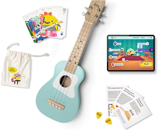 Loog Wood Soprano Ukulele for Kids & Beginners, App & Lessons, All Ages (Green)