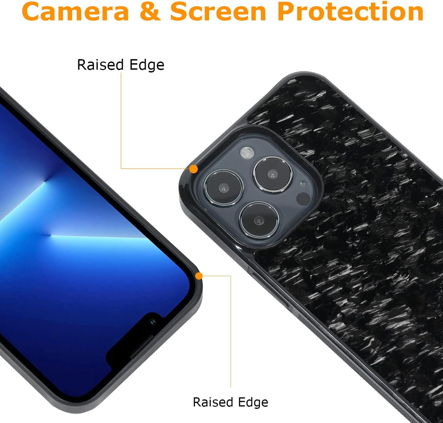 molzar Grip Series iPhone 13 Pro Case, Glossy Black/Forged, Real Forged Carbon Fiber, Built-in Metal Plate, Wireless