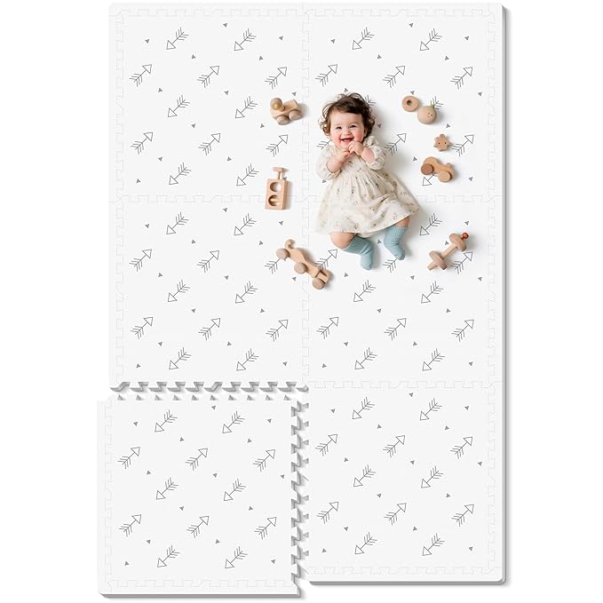 Baby Foam Play Mat-72”x 48” Baby Playmat,6-Piece Interlocking Foam Floor Tiles,Puzzle Mat for Infants and Toddlers,Waterproof Crawling Mat,Non Toxic Play Mat for Baby Tummy Time Mat(Arrow)