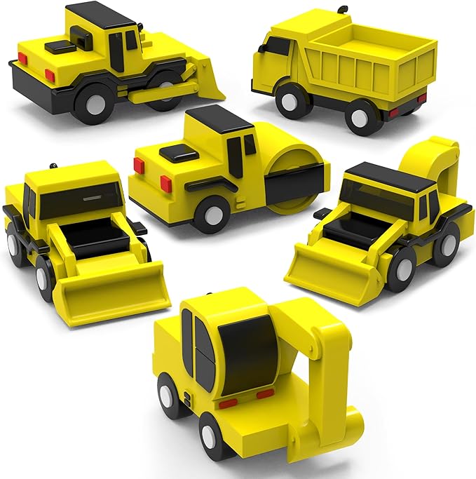 Tub Works® Construction™ Trucks Mold Free Bath Toys, 6 Pack | Sealed, No Hole Bath Toys Design Keeps Moisture Out | Soft, Squeezable & Float on Water | Baby & Toddler Bathtub Toys | Baby Pool Play
