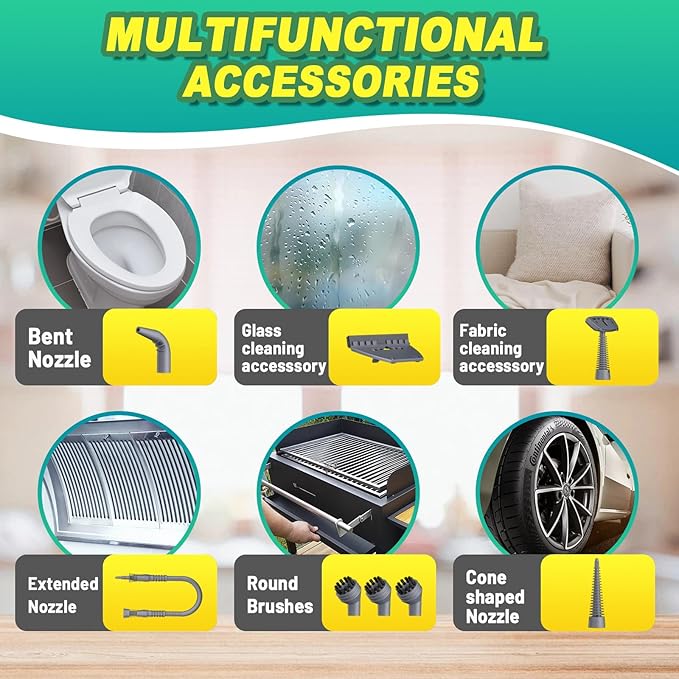 Multi-Surface Handheld Pressurized Steam Cleaner with 13 PCS Accessory ，Portable Steamer for Cleaning, Multipurpose Steam Cleaner for Home/Car/Bathroom/Grease/Upholstery/Floor/Grout and More (Green)