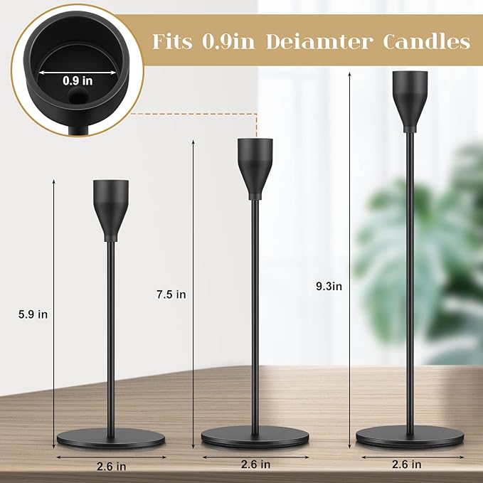 Cunhill 6 Pcs Black Taper Candle Holder Candlestick Holder Metal Candelabra Tall Candle Sticks Holders for Christmas Thanksgiving Wedding Party Table Centerpiece Decor, Fits 0.75 Inch Thick Candles