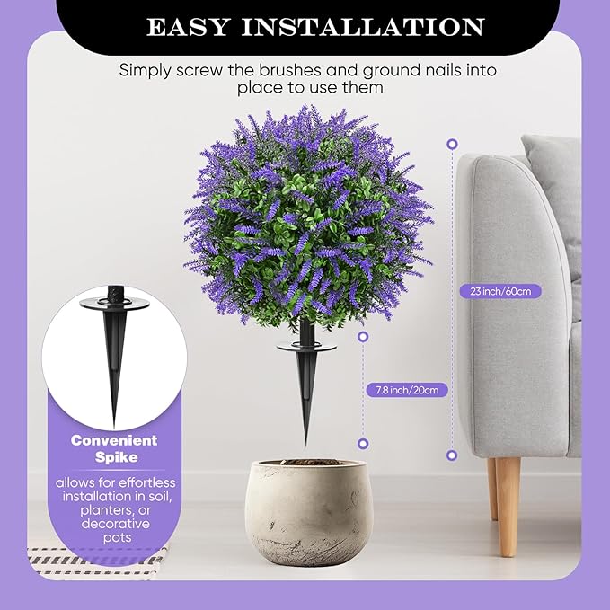 23" Set of 2 Artificial Boxwood Topiary Ball with Sunflower Flowers with Spikes for Outdoor, UV Resistant Faux Greenery Shrubs, Realistic Fake Bushes Plants for Garden, Yard, Front Porch, Patio Decor