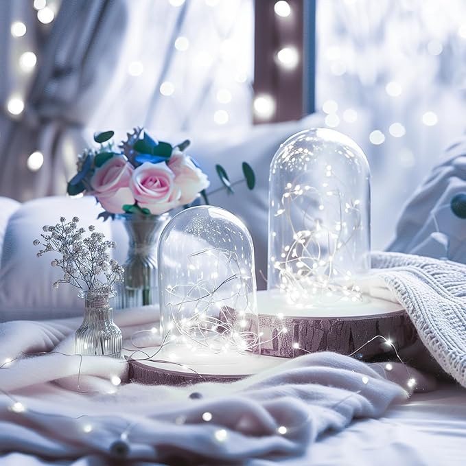 Minetom 2Pack Fairy Lights Plug in, 100 LEDs 33 Feet Firefly String Lights Waterproof Starry Lights Silver Wire for DIY Wreath Wedding Bedroom Indoor Outdoor Party Christmas Decorations, Pure White
