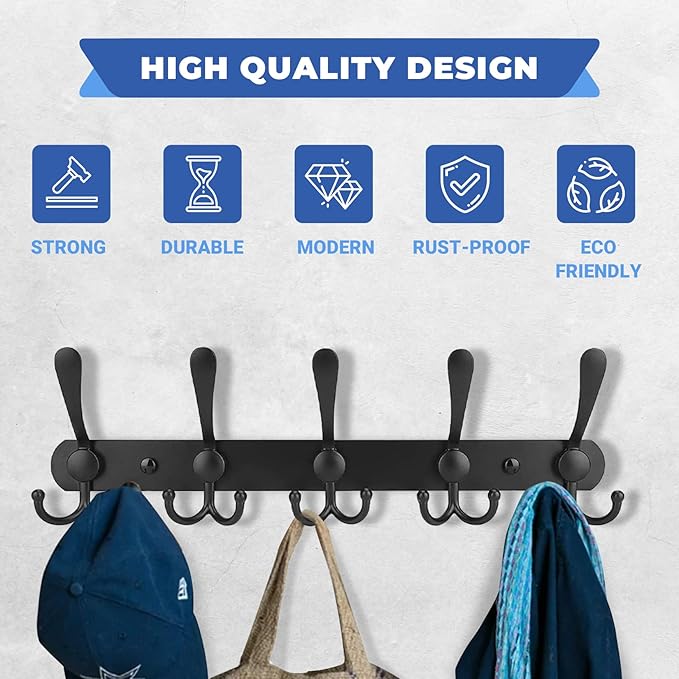 GlazieVault Coat Rack Wall Mount - Stainless Steel Coat Rack (2 Pack) - Heavy Duty Coat Hooks Wall Mounted - Hanger for Hat Towel Robes Jacket Clothes for Bathroom Entryway