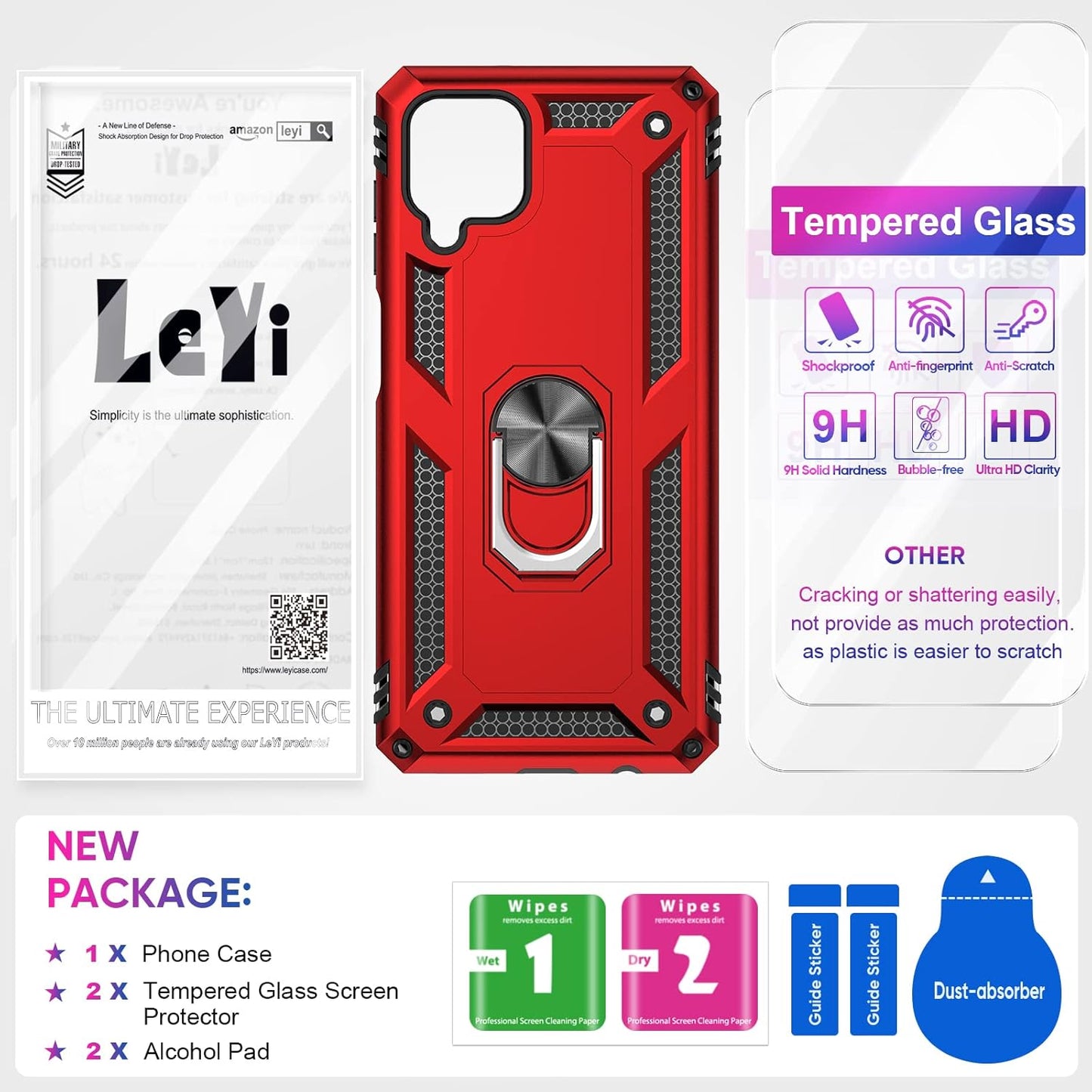 LeYi Samsung A12 Phone Case, Galaxy A12 Case with Screen Protector [2 Pack] for Women Girls, Magnetic Ring Holder