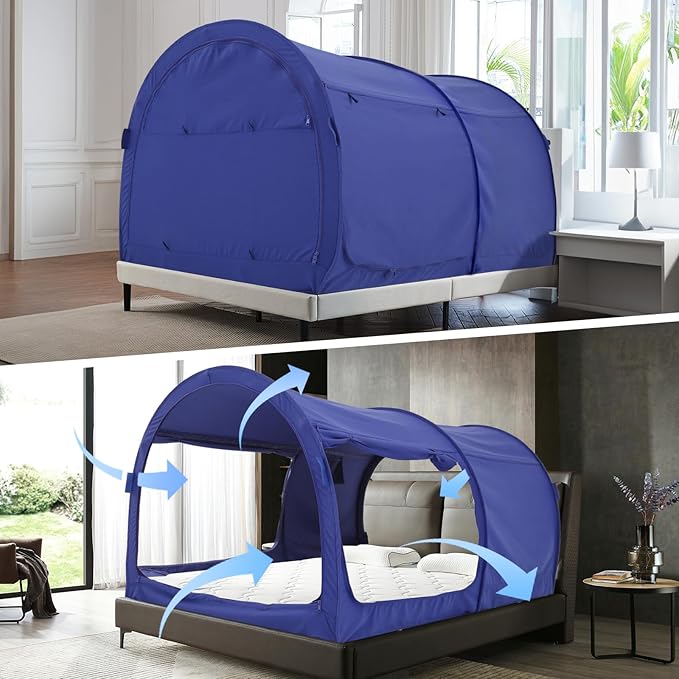 Alvantor Bed Canopy Bed Tents Dream Tents Privacy Space Full Size Sleeping Tent Indoor Pop Up Portable Frame Curtains Breathable Grey Cottage (Mattress Not Included) Reducing Light