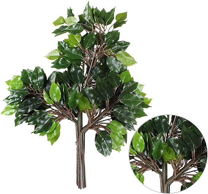 GTIDEA 12 Pcs Ficus Tree Leaves Branches Artificial Greenery Stems Silk Green Leaves Plants for Wreath Benjamina Tree Indoor Outdoor Porch DIY Wedding Christmas Party Farmhouse Wall Decor (24.04 Inch)