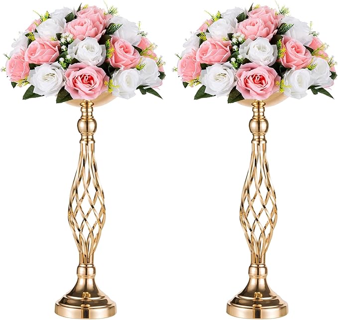 2 Pcs Versatile Metal Flower Arrangement & Candle Holder Stand Set for Wedding Party Dinner Centerpiece Event Restaurant Hotel Decoration (Gold, 2 x S)