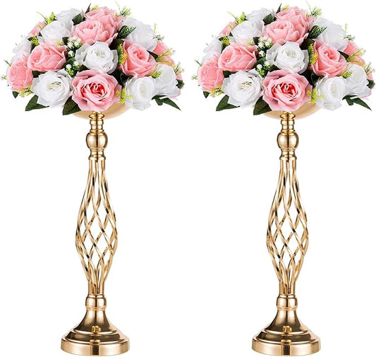 2 Pcs Versatile Metal Flower Arrangement & Candle Holder Stand Set for Wedding Party Dinner Centerpiece Event Restaurant Hotel Decoration (Gold, 2 x S)